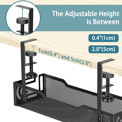 Under Desk Cable Management Tray, No Drill Mesh Desk Cable Tray, Wire Management Tray Cable Management Rack, Wire Organizer and Cable Management Box (White)