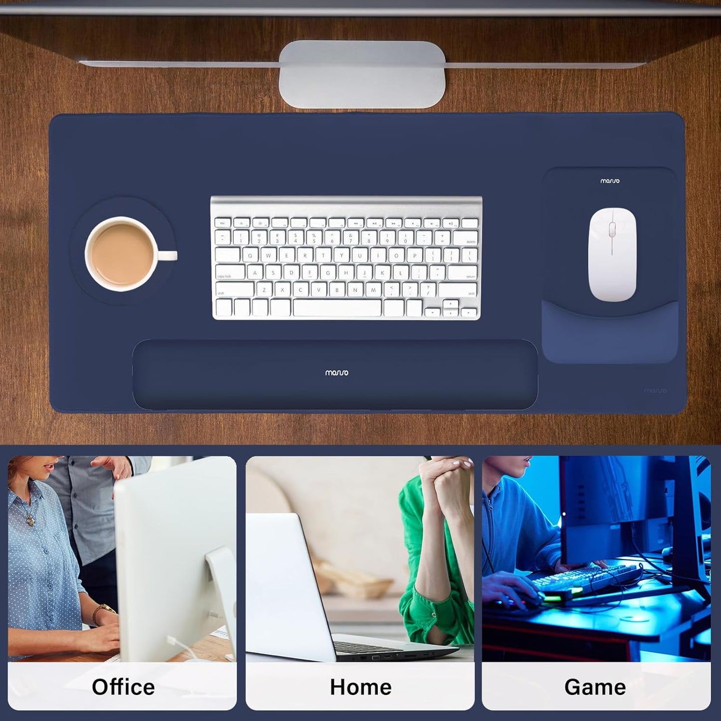 MOSISO Keyboard Mouse Pad Set, Large Gaming Mouse Pad&Rectangular Keyboard Wrist Rest&Mousepad with Wrist Rest&Coaster, Ergonomic Non-Slip&Easy Typing Pad with Curved Silicone Lining, Antique Green