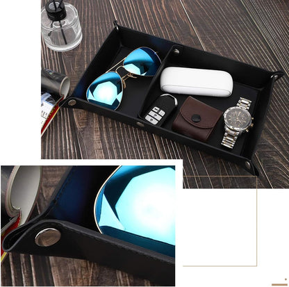 Luxspire Valet tray, PU Leather Tray, Catchall Tray, Men Women Jewelry Key Tray, Desk Storage Plate for Key Coin Phone Jewelry Wallet, Medium Size - Black