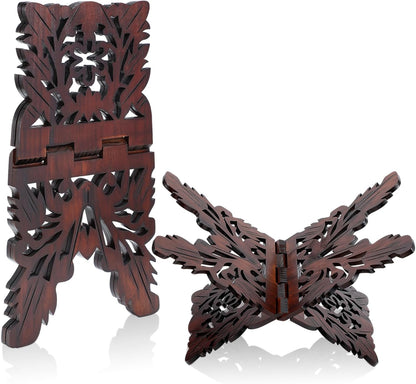 Quran Stand Prayer Book Holder Stand 13.8 x 8.3 x 7.1 Inch Wooden Ornate Carved Indian Books Holders Decorative Bible Missal Stands for Ramadan Rihal Rehal Quran Bible Gita Display