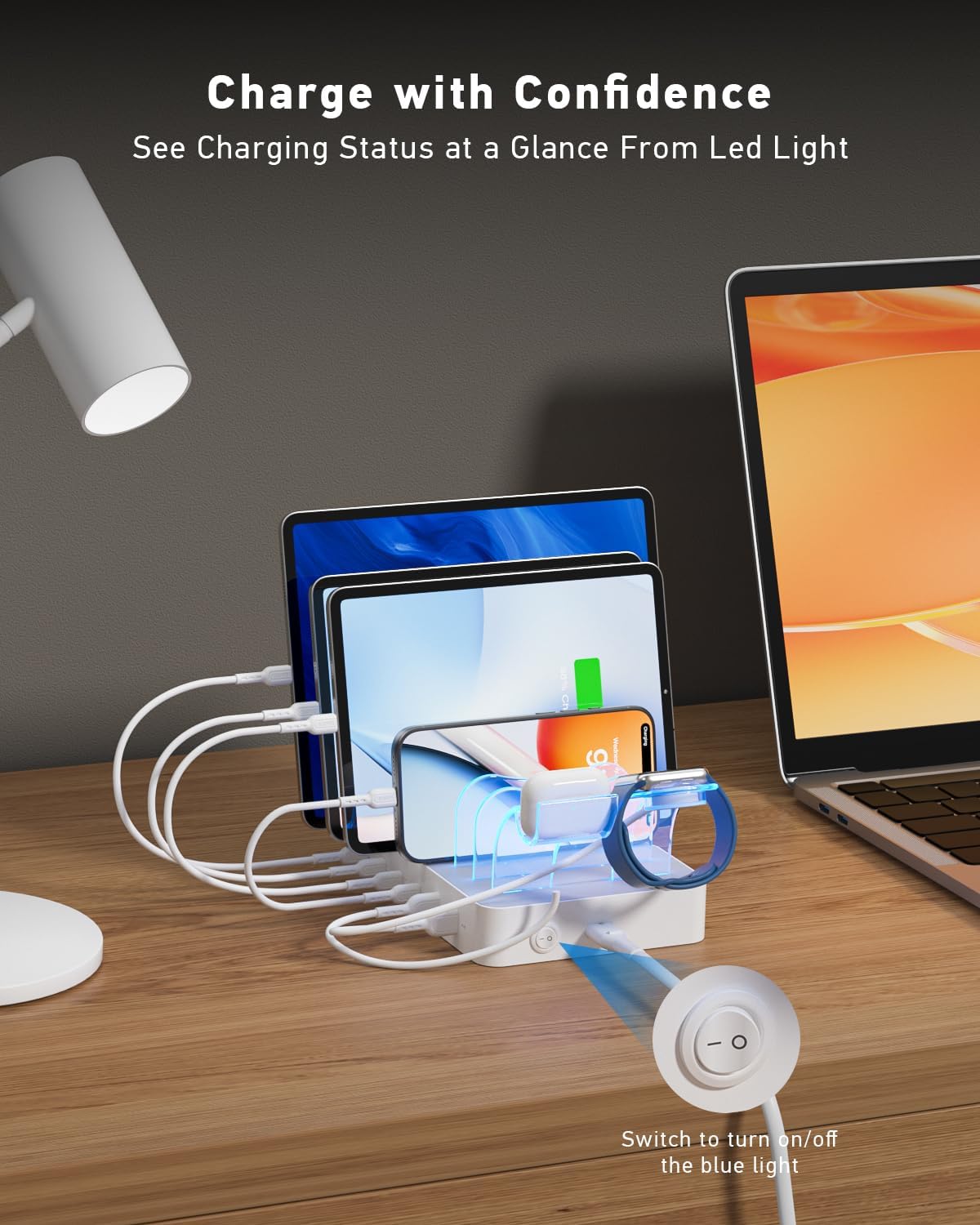 SooPii 90W Charging Station for Multiple Devices, 6 Port Multi USB C Charger Station with 6 Mixed Short Cables,PD 20W Charging Dock for lPhone,Galaxy,iPad,Tablet and More Electronic Devices