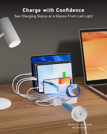 SooPii 90W Charging Station for Multiple Devices, 6 Port Multi USB C Charger Station with 6 Mixed Short Cables,PD 20W Charging Dock for lPhone,Galaxy,iPad,Tablet and More Electronic Devices