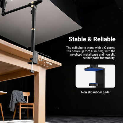 NEEWER Basics Cell Phone Stand for Desk, Adjustable Phone Holder Clamp with Weighted Metal Base, Office Table Phone Mount Compatible with iPhone 16 15 Pro Max Plus Samsung for Video Recording, ST006