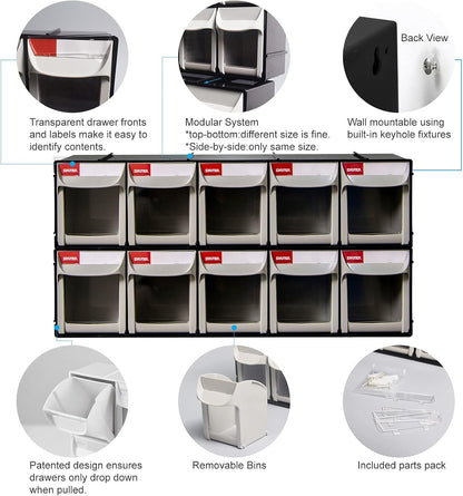 SHUTER Tilt Out Storage Cabinet w/6 Removeable Drawers, Plastic Small Parts Organiser, Stackable Storage Drawers, Tip Out Bin Kits-Included, Sewing Craft Storage Bins, Black FO-306-BK