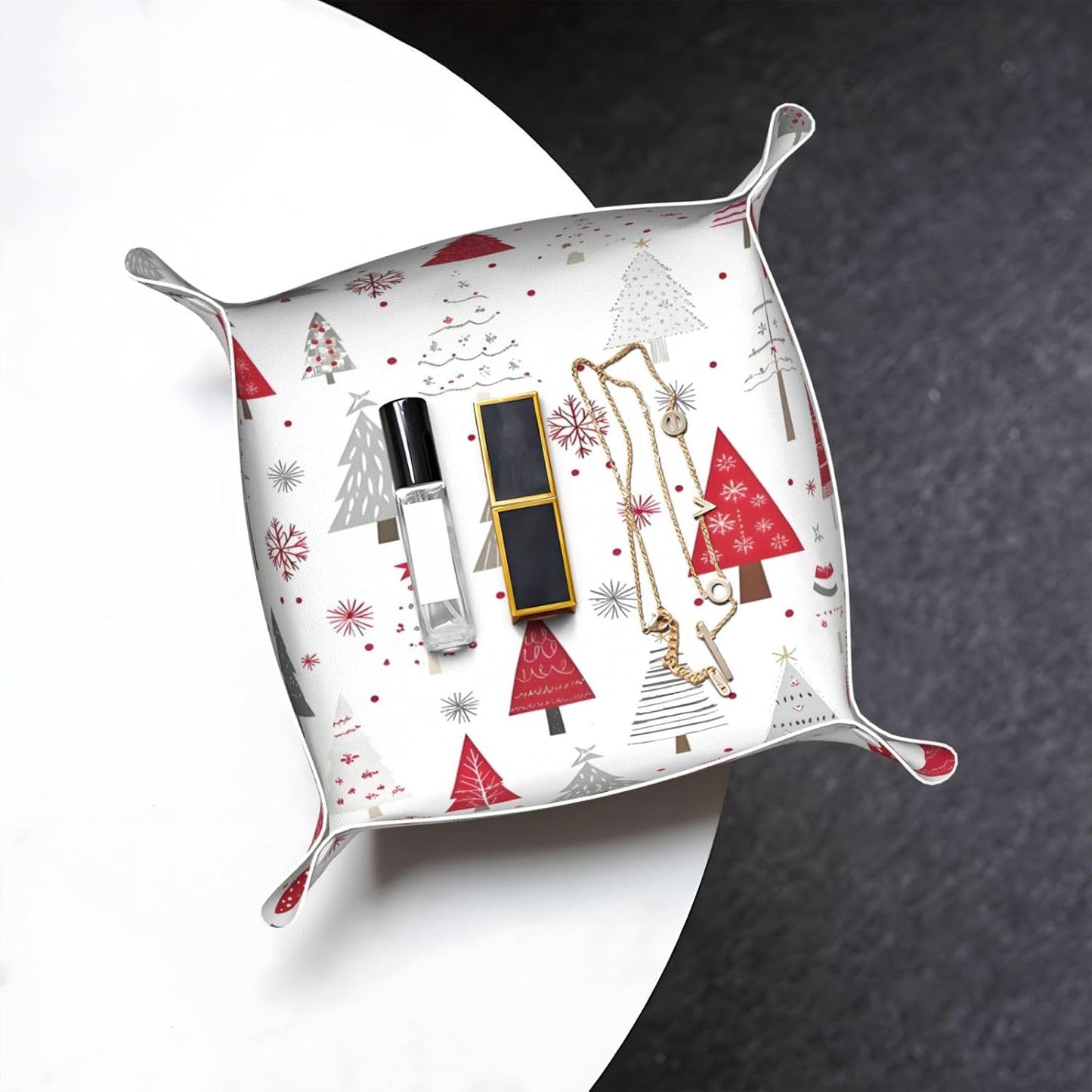Tray Leather Valet Tray Forest Tree Reindeer Catchall Trays Key Organizer Night Stand Organizer Bedside Vanity Trays Decor for Entryway Table