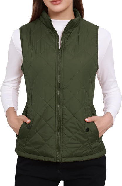 Allegra K Women's Puffer Vest Stand Collar Lightweight Gilet Quilted Zip Vest