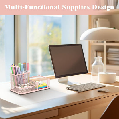 SUPEASY Pen Holder Desk Organizer, Office Supplies Pencil Holder with 3 Compartments, Desk Accessories and Workspace Organizers for Home School Classroom, Black