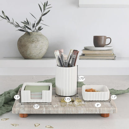 KIBAGA Modern Aesthetic Desk Accessories Set of 3 - Stylish Concrete Organizers for Pens & Office Supplies - A Cute and Functional Addition to Your Workspace Decor