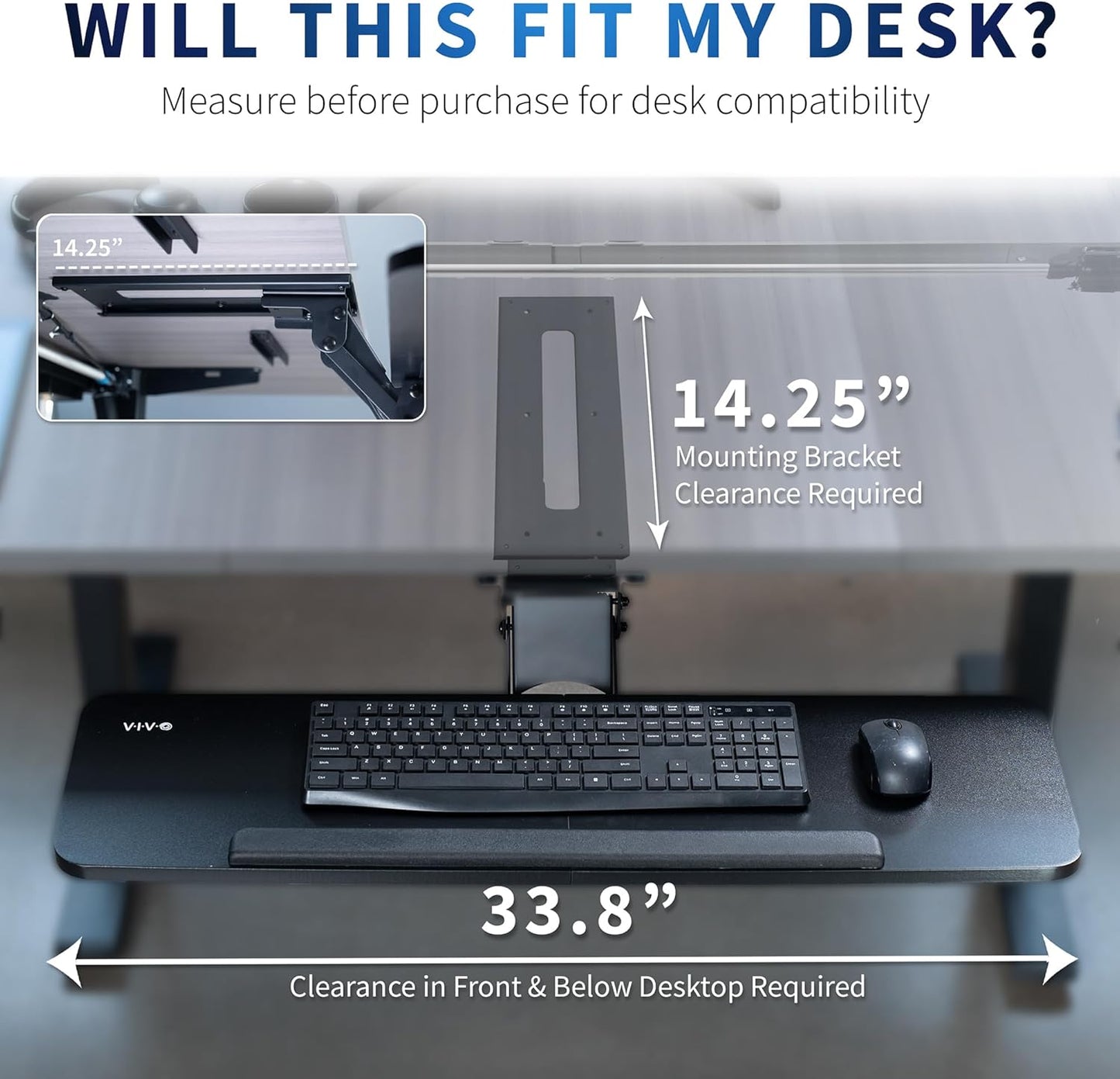 VIVO Adjustable Computer Keyboard & Mouse Platform Tray Ergonomic Under Table Desk Mount Drawer Underdesk Shelf (MOUNT-KB03B)