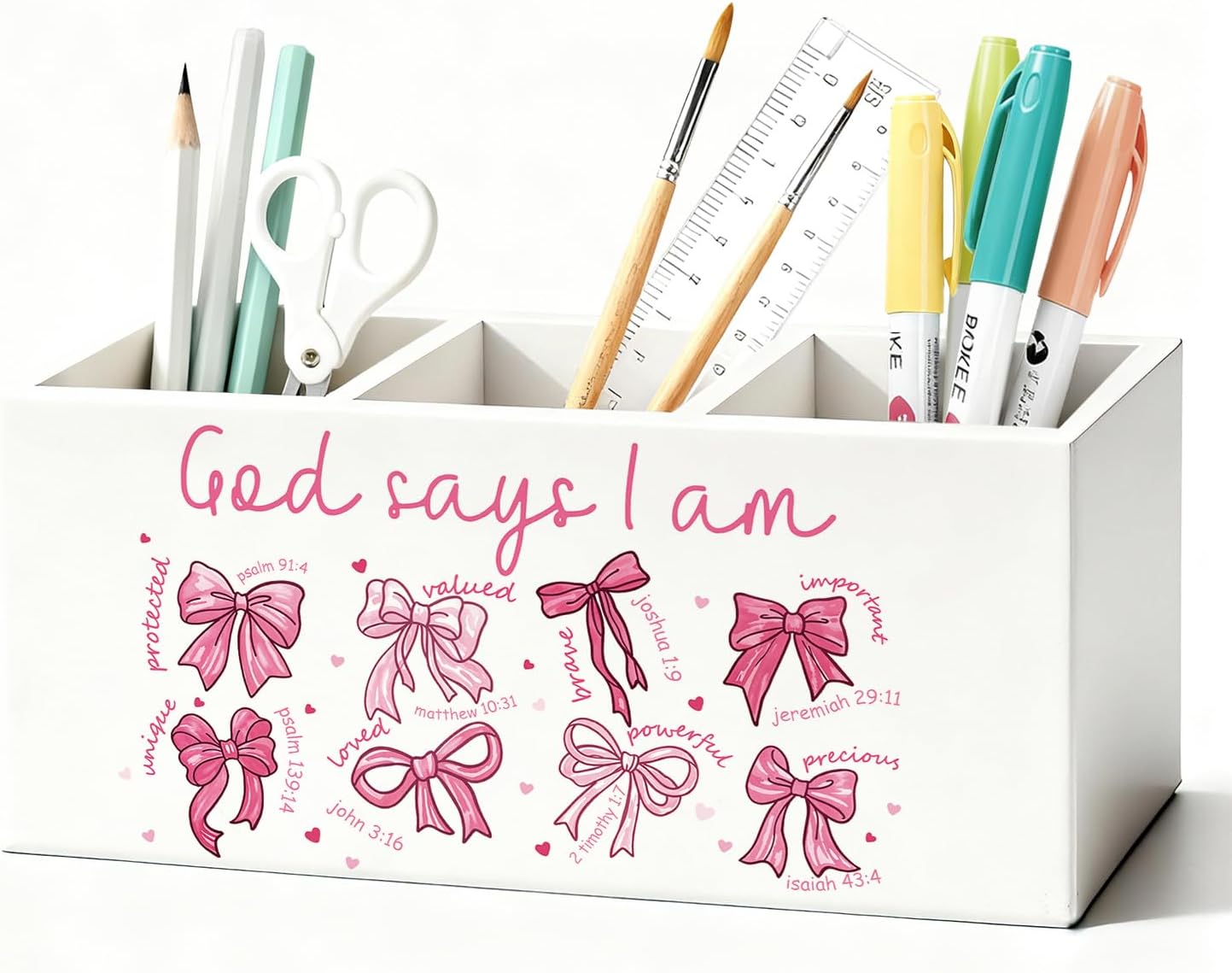Purple Coquette Bow Pen Pencil Holder for Desk, Girly Office Decor, Preppy Purple Bow Aesthetic Wooden Box Sign Decorations for Girly Room Bedroom Dorm Office Desk Tabletop