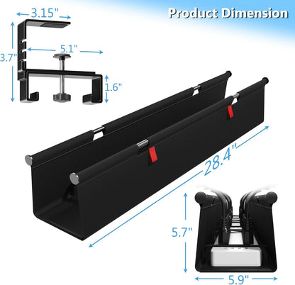 Litwaro Under Desk Cable Management Tray No Drill, 36" Cord Organizer with Clamp for Standing Desk, Premium Fabric Cable Tray with Wire Management for Office Home, Black