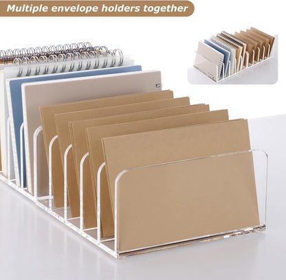 SANRUI Acrylic File Mail Desktop Organizer Sorters,3 Compartments Laddered Clear Desk Letter Organizer Office Document Sorter,Multifunction Envelope Folder Racks Holders for Office,Home, School