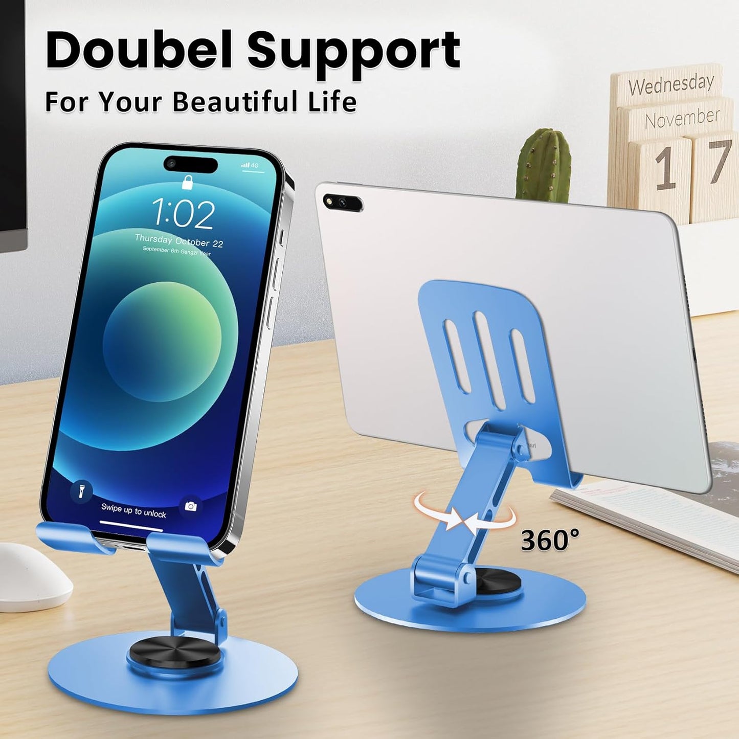 Universal Metal Cell Phone Stand, Multi-Angel Adjustable 360° Rotation Non-Slip Metal Phone Stand Compatible with iPhone 17 16 Pro Max and All Smartphones (Purple)