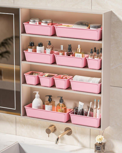 KEMETHY 25 PCS Plastic Drawer Organizers Set, 4 Sizes Vanity Organizer, Makeup and Desk Drawer Organizer Trays, Organization and Storage for Makeup, Bathroom, Kitchen Utensils and Office (Black)