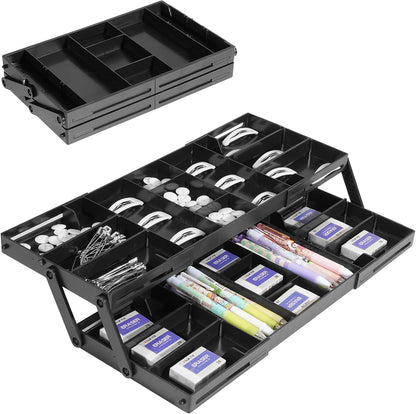 Aobiono Multi Level Smart Drawer Organizer, Multi Tier Expandable Storage Collapsible Foldable Trays for Jewelry, Cosmetics, Makeup, Tools, Battery (White, Single Row - 2 Levels)