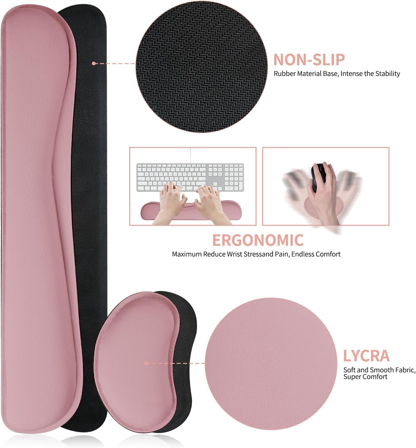 Mouse Pad and Keyboard Wrist Rest, 3-in-1 Large Keyboard and Mouse Pad Set, Ergonomic Wrist Rest for Computer Keyboards, Non-Slip Desk Mat Protector for Women (Purple Pink, 31.5" X 15.7")