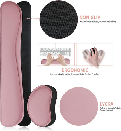 Mouse Pad and Keyboard Wrist Rest, 3-in-1 Large Keyboard and Mouse Pad Set, Ergonomic Wrist Rest for Computer Keyboards, Non-Slip Desk Mat Protector for Women (Purple Pink, 31.5" X 15.7")