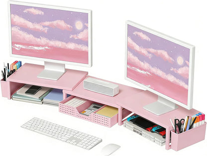 OPNICE Clear Acrylic Desk Organizers and Accessories, Dual Monitor Stand Riser with Drawer, Desk Shelf Computer Racks for Office Workspace Organizers, Desktop Organization (Transparent)