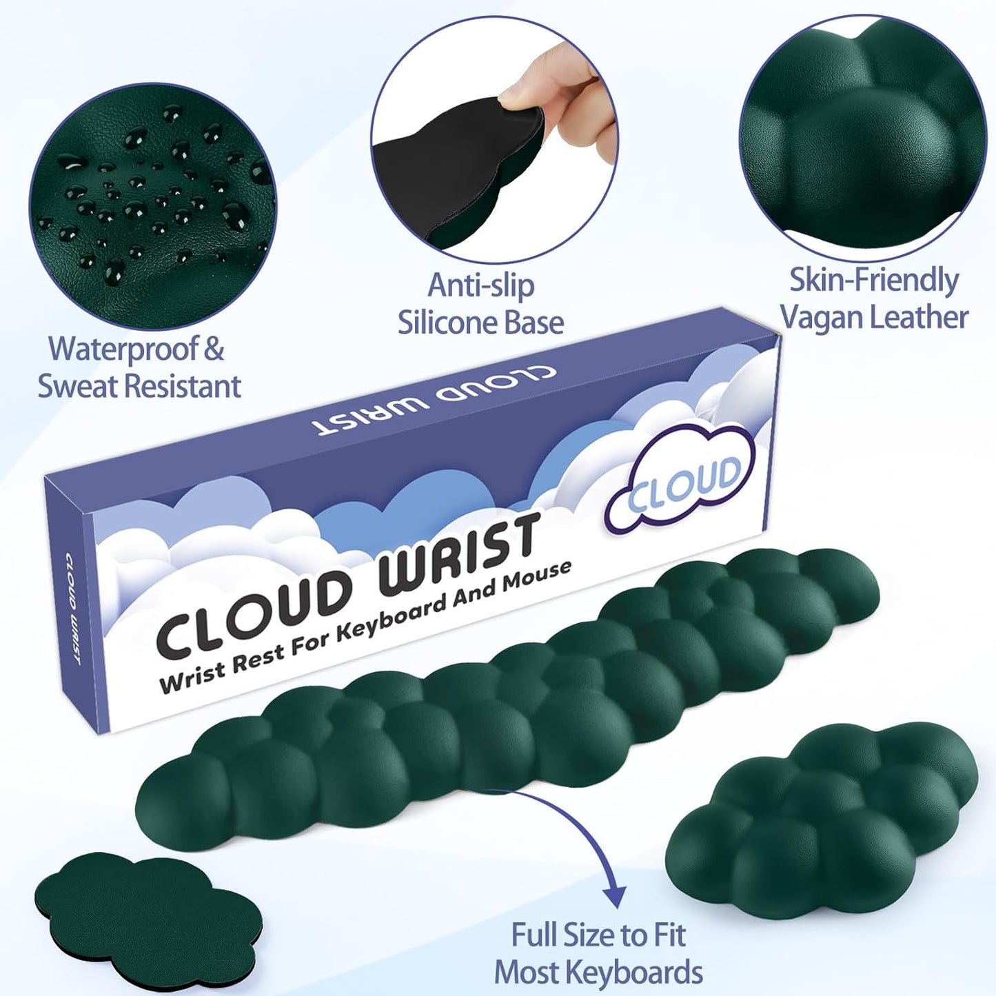 Sushret Cloud Wrist Rest for Keyboard and Mouse, Memory Foam PU Leather Keyboard Wrist Rest with Ergonomic Support, Non-Slip Base, Cute Arm Rest Pad & Palm Cushion, Office Desk Accessory, White