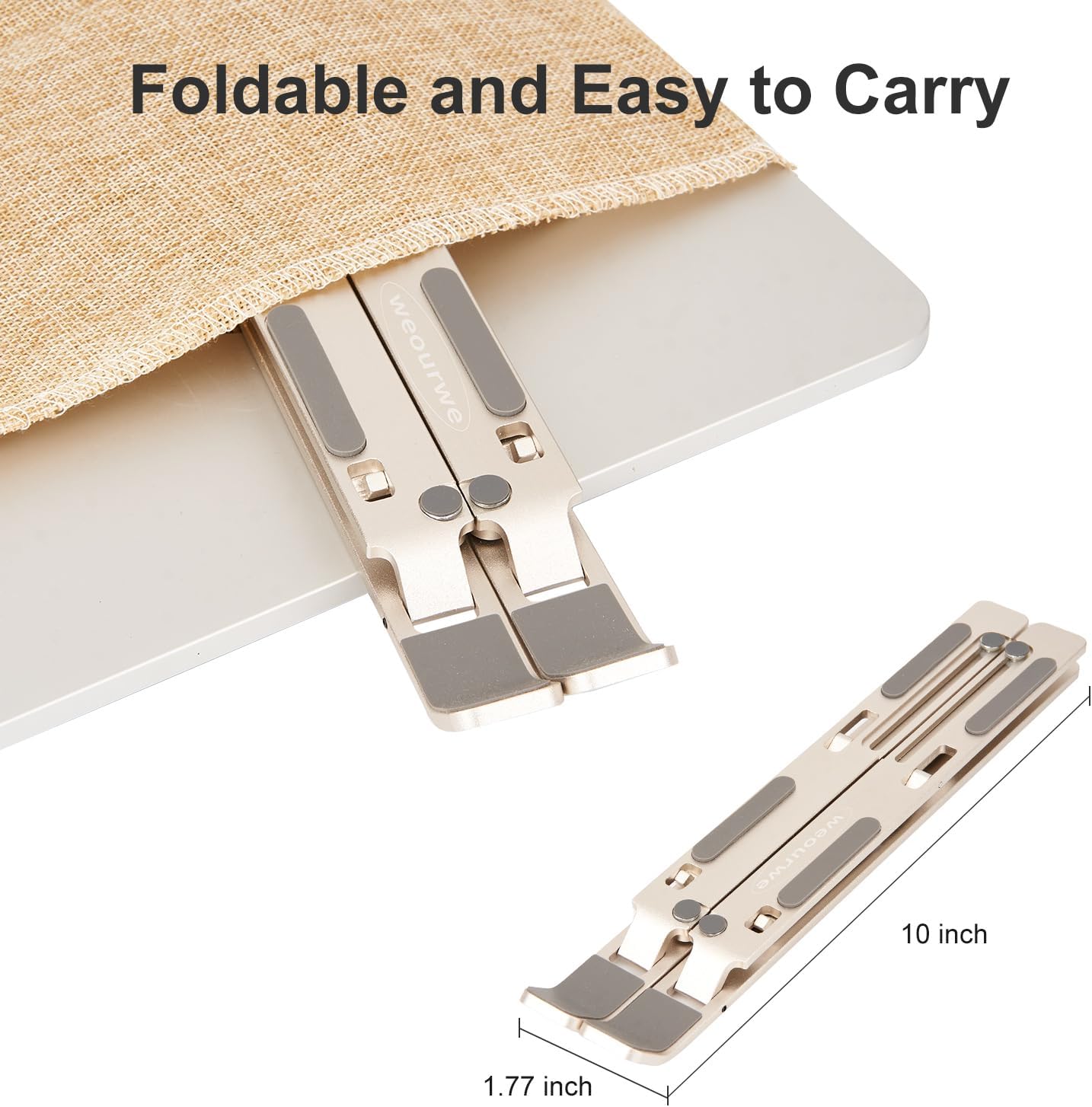 Ergonomic and Foldable Laptop Stand for Desk, Adjustable Riser, Fits All Laptops and Notebooks up to 17,Ultra-Thin,Ventilated Cooling,ABS+Silicone,Silver.
