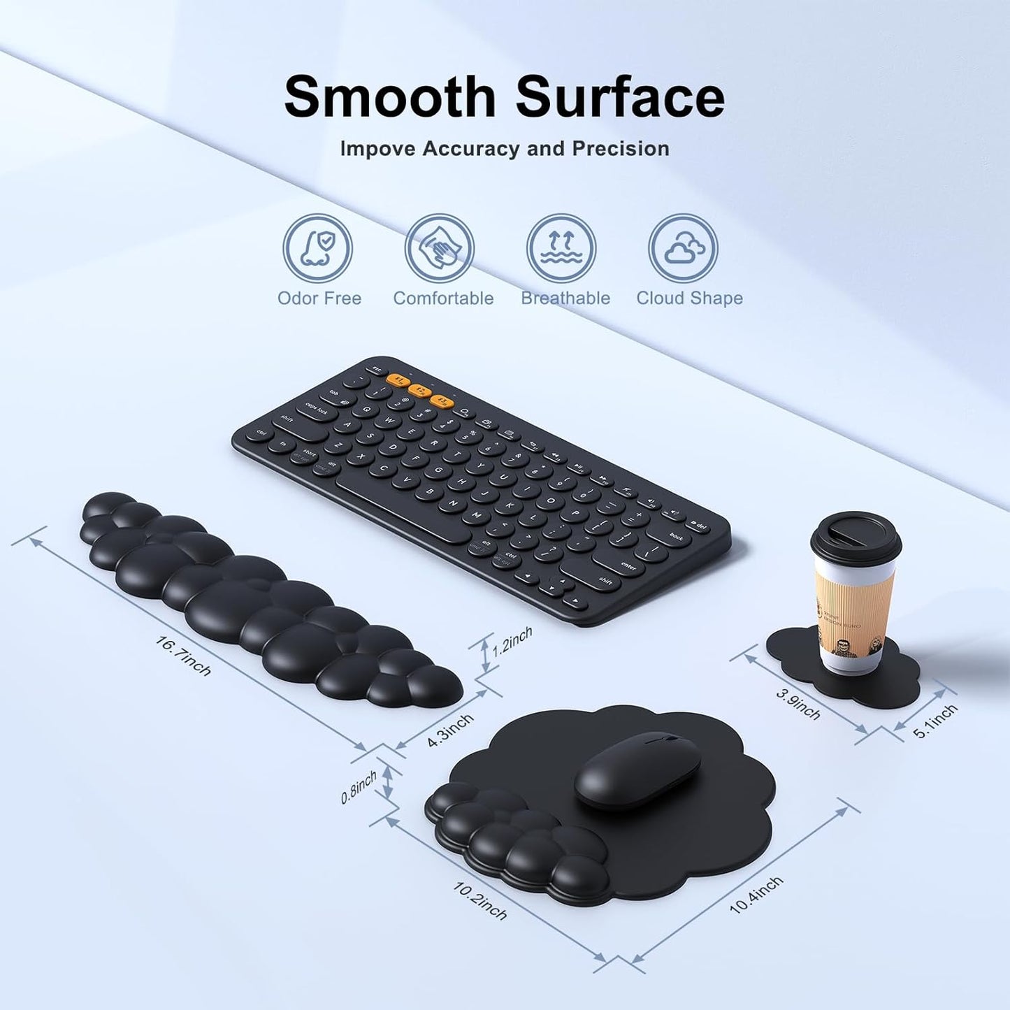 MOKURU Cloud Mouse Pad with Wrist Rest, Cloud Keyboard Wrist Rest, Mouse Pad Wrist Support, Ergonomic Keyboard Mouse Wrist Support White