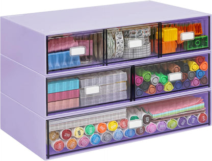 3 Tier Stackable Desk Organizer with 6 Drawers, YOCOMEY Plastic Desktop Storage Box Drawers, Detachable Makeup Storage Office Stationery Supplies Organizer for Office School(Clear)