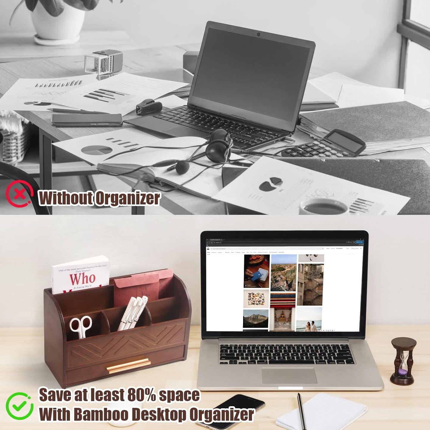 Mail Organizer Countertop Kitchen-White Mail Holder Countertop Drawers Wood Desk Drawer Tabletop Storage Organization Pen Holder Letter Sorter Makeup Organizer for School Home Office Supplies