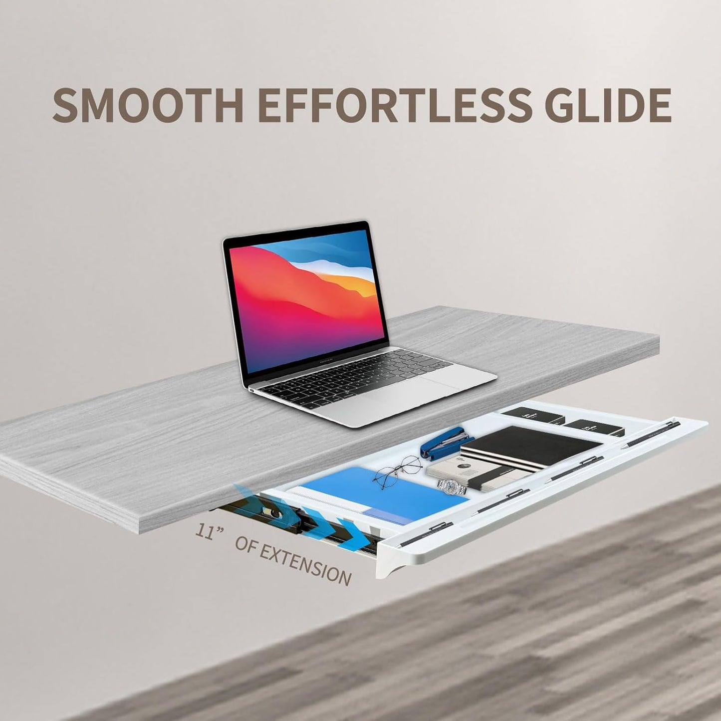 Under Desk Mounted Sliding Drawer to pull out, Attachable Desk Pencil Drawer Ball-Bearing Slides