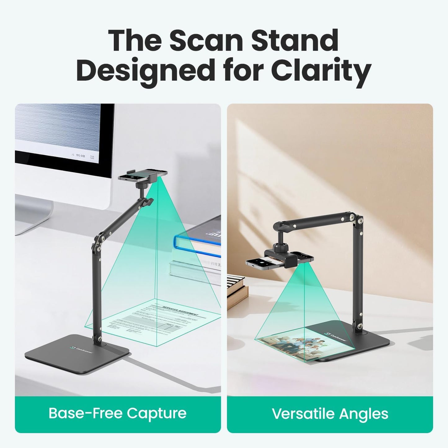 Ergonomic Phone iPad Stand for Desk - Ultra Sturdy Base, Adjustable & Foldable Mobile Holder with 2 Extendable Clamps, Work from Home Essentials Compatible with iPhone/iPad (1 Pack)