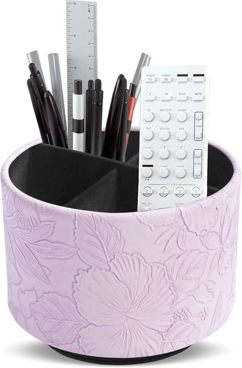 Hennaja Round Leather Art Supply Organizer,Remote Control Holder,360 Degree Rotating,Multi-Functional Pencil Holder,4 Compartments Desktop Stationary Organizer(1-Blue Bird) - Colors A