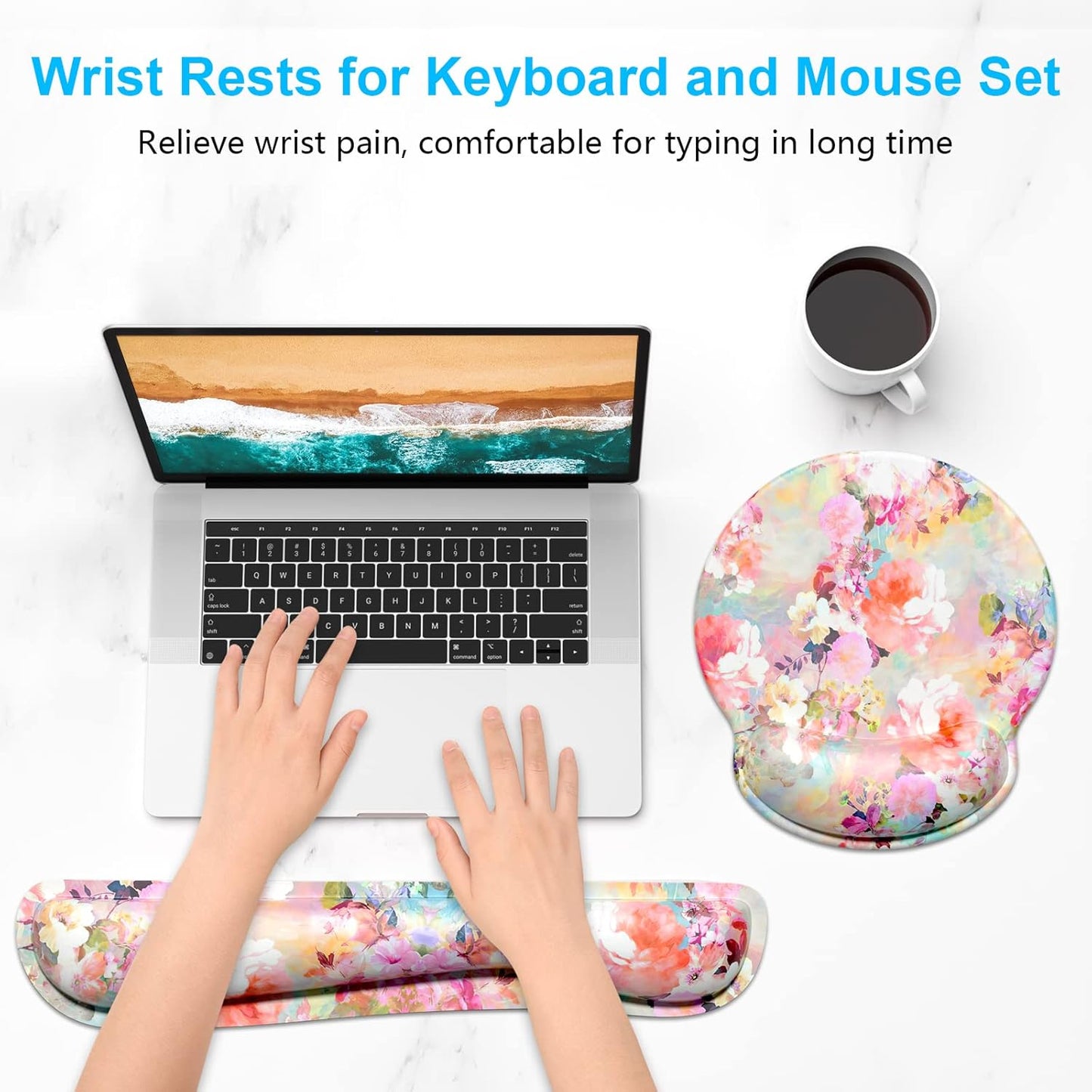 Dapesuom Keyboard Wrist Rest and Mouse Pad with Wrist Support, Cute Memory Foam Cushion for Keyboard and Mouse Set, Ergonomic Desktop Pad Rests with Non Slip Base for Easy Typing & Pain Relief, Pink
