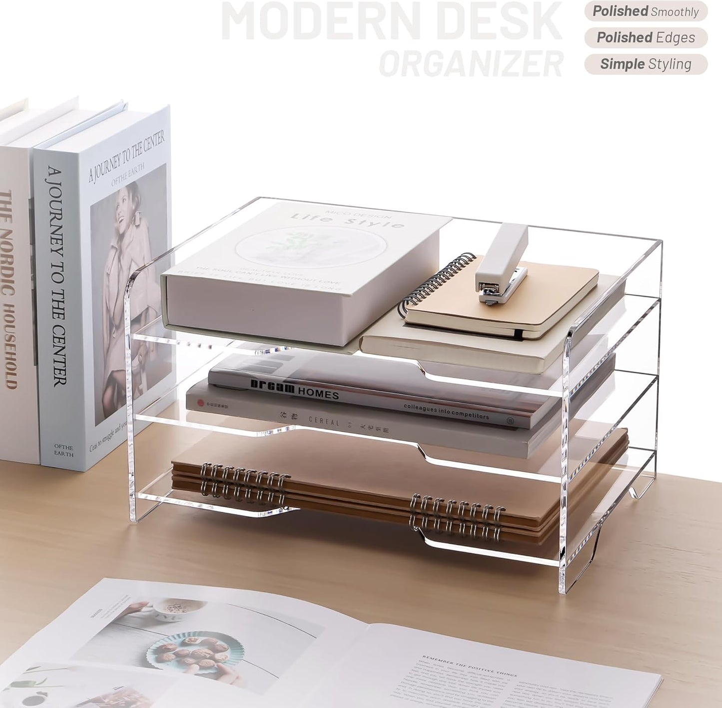 SANRUI Paper Organizer for Desk,Acrylic Stackable Letter Tray, Clear Desk Organizer, Paper Sorter for Office,Home or School,2-Pack