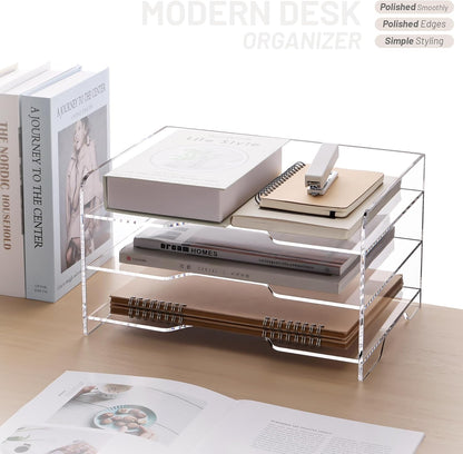 SANRUI Paper Organizer for Desk,Acrylic Stackable Letter Tray, Clear Desk Organizer, Paper Sorter for Office,Home or School,2-Pack