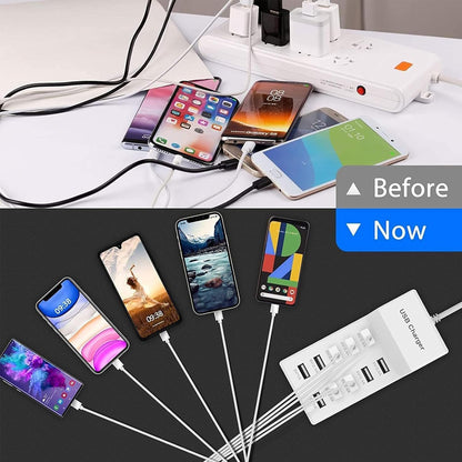 Desk USB Charger, 10 Port USB Charging Station, USB Wall Charger Station with USB-A, Organizer Charging Dock, Charger Power Adapter for Multiple Devices(US Plug)
