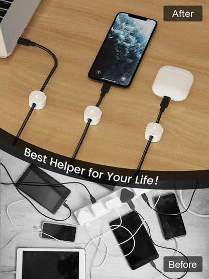 8 Pack Magnetic Cable Clips, Phone Cord Holder for Nightstand, Under Desk Cable Management, Canisflax Adhesive Wire Charging Cord Organizer Keepers Holder for Home Office Car Wall Desktop