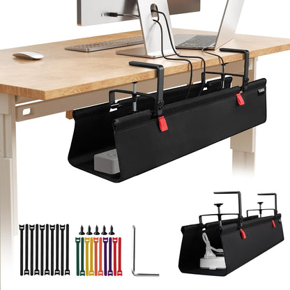 Under Desk Cable Management Tray with Clamp, No Drill 36" Cord Organizer for Desk, Desk Cable Management Fabric Tray for Standing Desks, Ideal for Home & Office - White