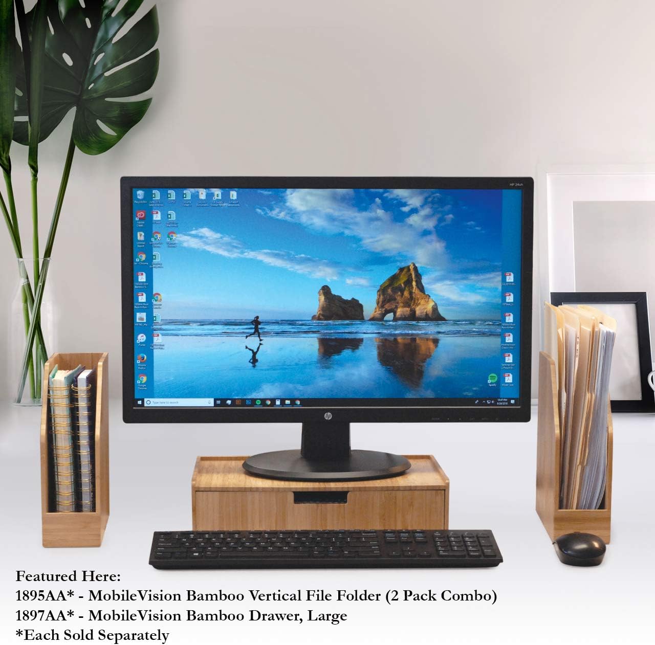 MobileVision Bamboo Vertical File Folder Holder & Office Product Organizer, Store Files, Magazines, Notepads, Books and more, 2 Pack Combo Set