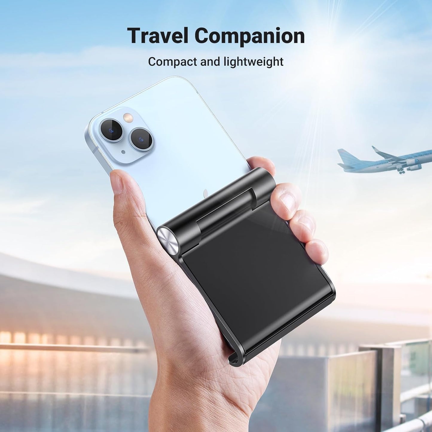 UGREEN Phone Stand 2 Pack Desk Cell Phone Holder Travel Compatible with iPhone 17 Air 16 Pro Max 15 Plus 14 Pro 13 12 Mini 11 SE XS XR, Portable Foldable Desktop iPhone Stand Adjustable, Black White