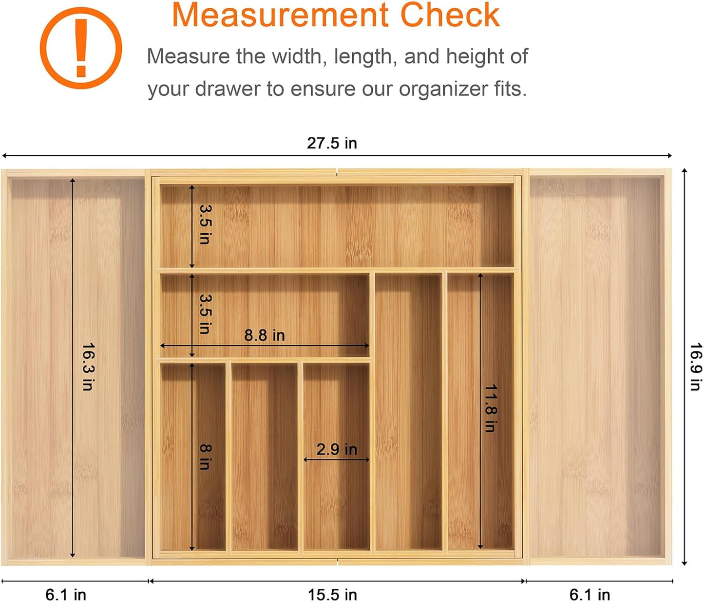 Youpehom Bamboo Utensil Organizer for Kitchen Drawers, Expandable Utensil Tray and Cutlery Silverware Holder,Wood Drawer Dividers with 7 Adjustable Slots