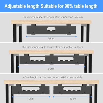 2PACKS Cable Management Under Desk Tray Adjustable Large Under Table Cord Wire Organizer for Standing Desk