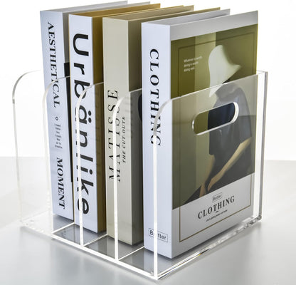 Clear Acrylic Organizers - 5 Vertical Compartments Acrylic Folder Organizer & File Organizer, Desk Document Storage Bins for Magazines, Binders - Multipurpose Home Office Desk Organizer