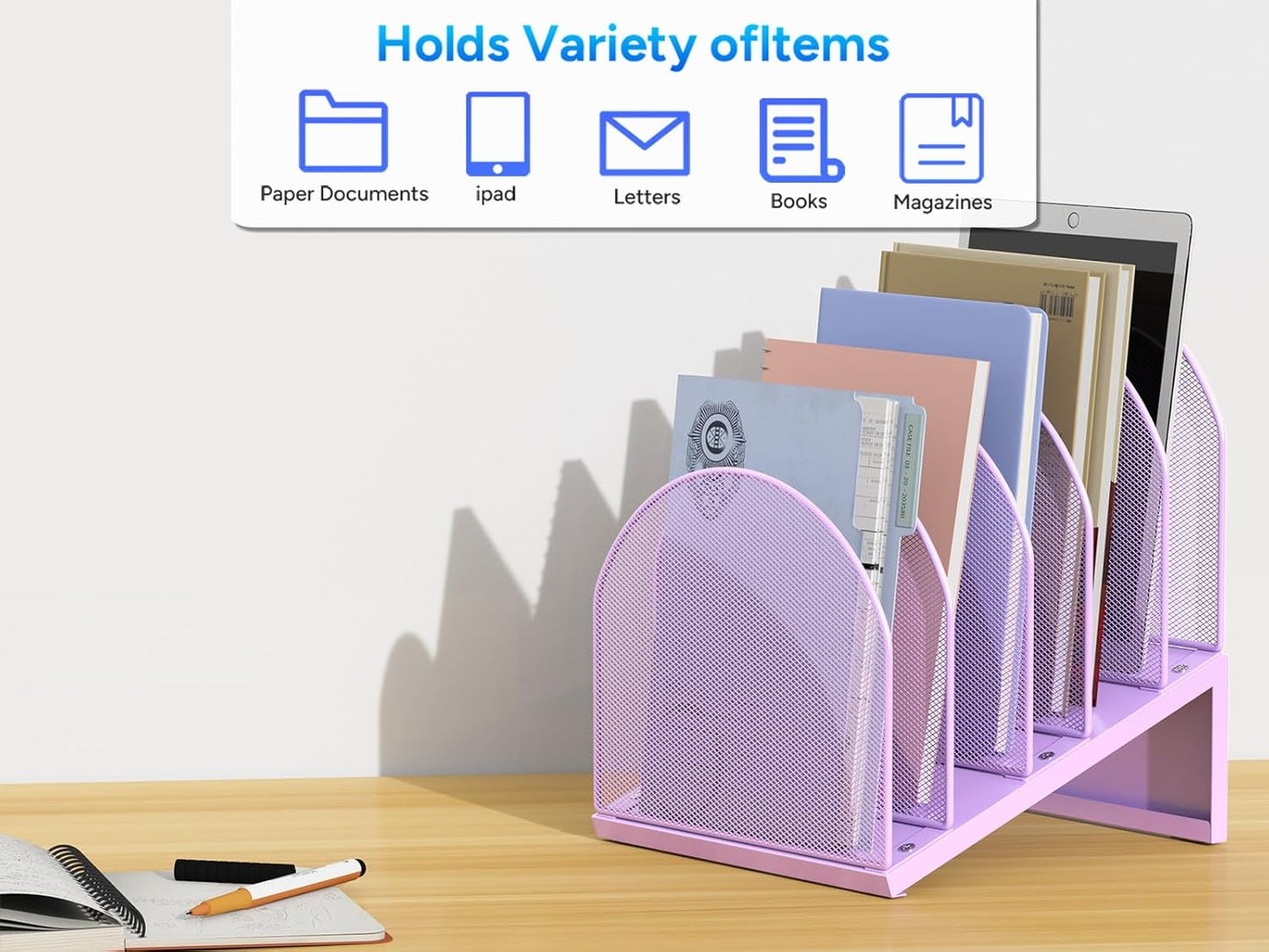 gianotter Desktop File Organizer, Desk Organizer with 5 Compartments, Paper Organizer for Desk, Workspace Organizers for Office Supplies (Black, Upright Style)