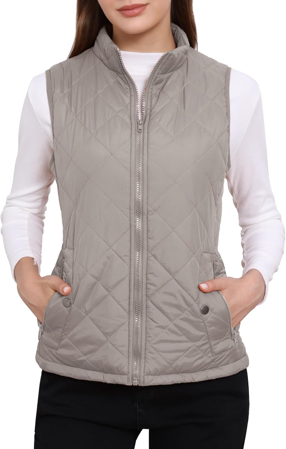 Allegra K Women's Puffer Vest Stand Collar Lightweight Gilet Quilted Zip Vest