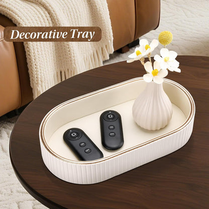 GORESE PU Leather Perfume Tray Nightstand Organizer, Small Oval Desk Tray Jewelry Trinket Trays Valet Organizer Key Bowl for Entryway Dresser Bathroom, Catchall Trays for Men Women, 11×5.9 in, Beige