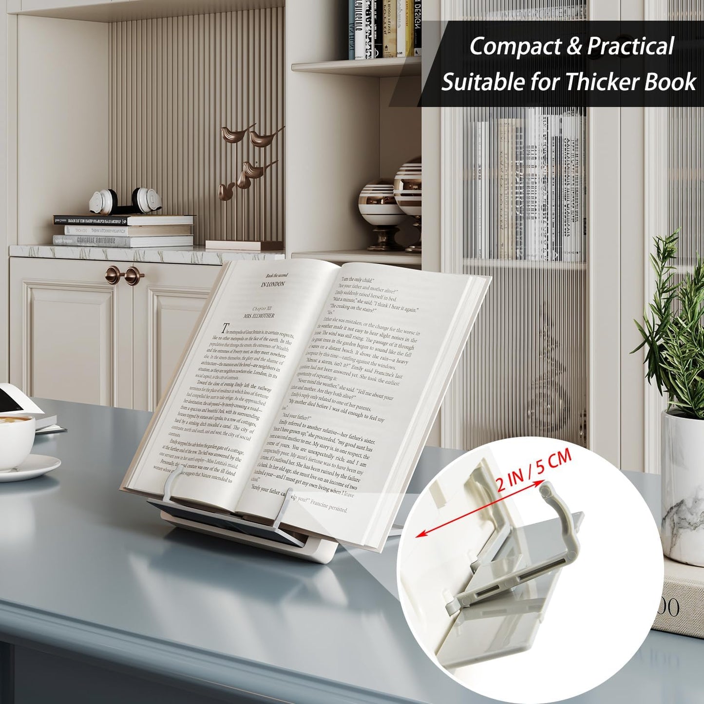 Portable Book Stand Holders for Reading Hands Free, Adjustable Cookbook Recipe Stand Holder for Kitchen Counter with Page Holder Clips