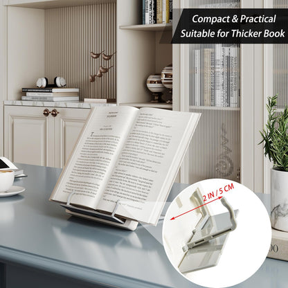 Portable Book Stand Holders for Reading Hands Free, Adjustable Cookbook Recipe Stand Holder for Kitchen Counter with Page Holder Clips