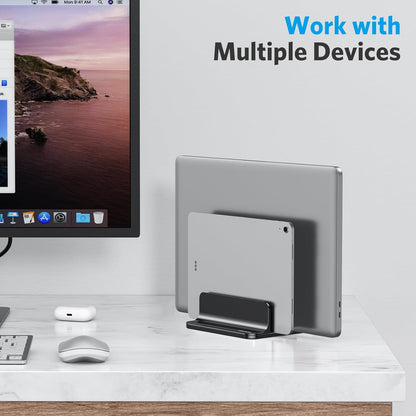 OMOTON Vertical Laptop Stand [Updated 3-Slots Version], Desktop Aluminum Mac Book Stand with Adjustable Dock Size, Fits All Mac Book, Chrome Book and Gaming Laptops (Up to 17.3 inch), Starlight