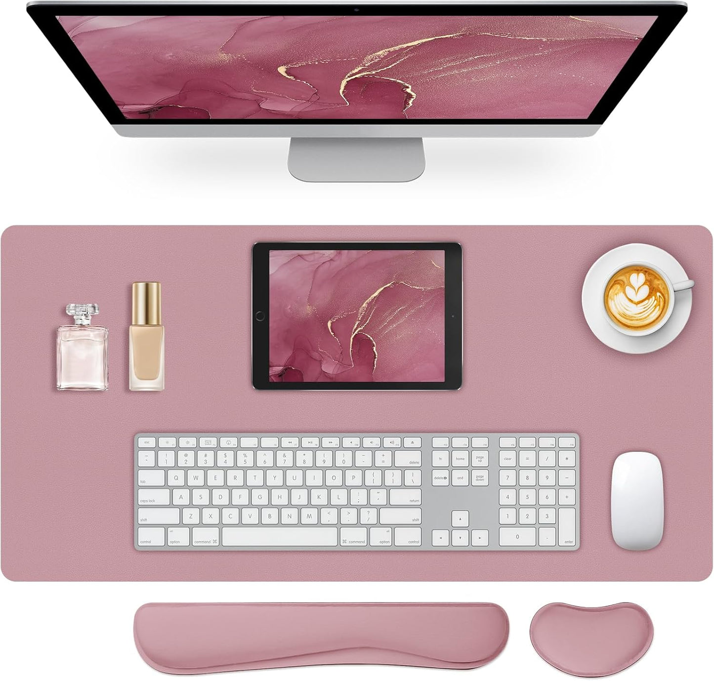 Mouse Pad and Keyboard Wrist Rest, 3-in-1 Large Keyboard and Mouse Pad Set, Ergonomic Wrist Rest for Computer Keyboards, Non-Slip Desk Mat Protector for Women (Purple Pink, 31.5" X 15.7")