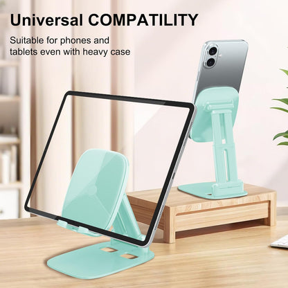 DEERLAMN Cell Phone Stand for Desk, Height Adjustable Cell Phone Holder Portable Desktop Stand, Travel Home Office Desk Accessories Compatible with iPhone 16/15/14/13/12/11 All Smartphone - Pink