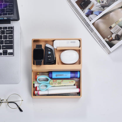 Valet Tray Box, Walnut Wooden Storage Box, Office Desk Daily Supplies Organizer